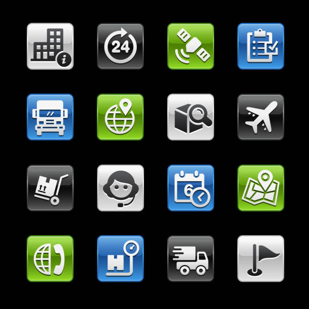 ikony wysyłki i śledzenia // gelbox series - black background cardboard box computer icon symbol stock illustrations