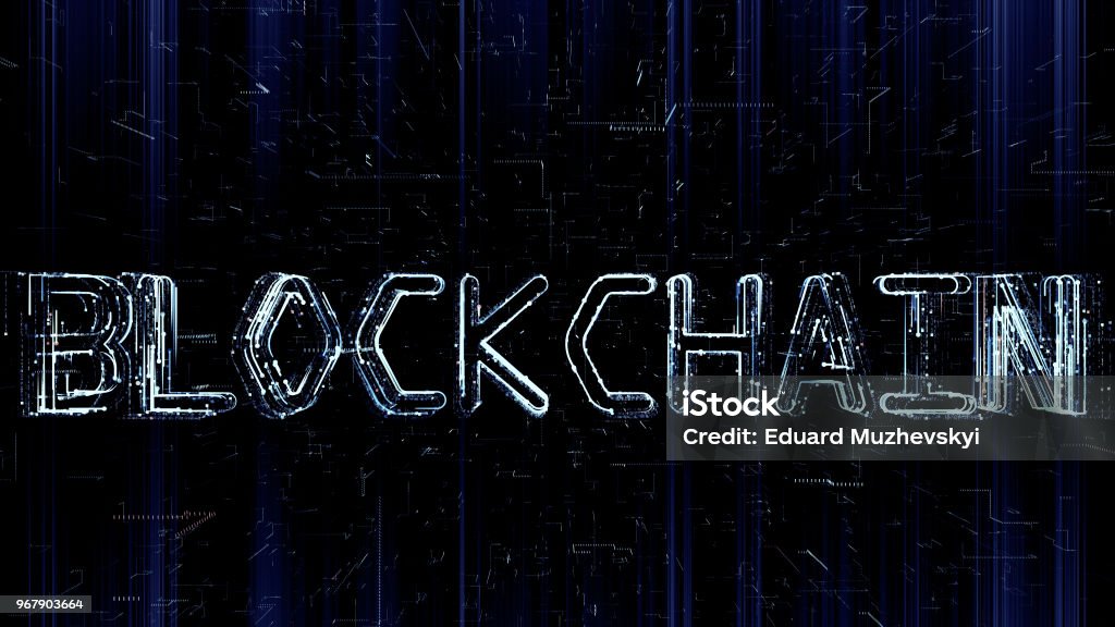 Blockchain Technology Text Futuristic 3d Illustration Of Blockchain Text Being Formed By ...