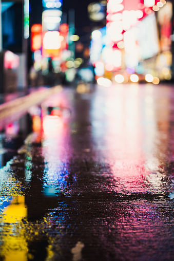 Defocused View of City Lights at Times Square, NYC