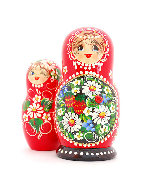russian nesting dolls - doll russian nesting doll babushka two objects стоковые фото и изображения