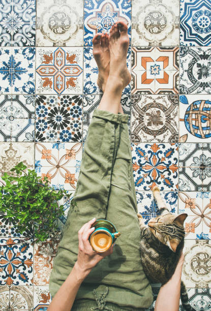 istock Woman, coffee and cat. 967913346