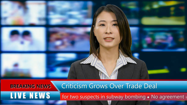 istock Asian American anchorwoman with lower thirds 967921362