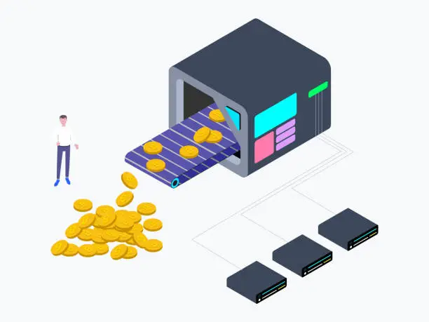 Vector illustration of Cryptocurrency Mining Factory Isometric