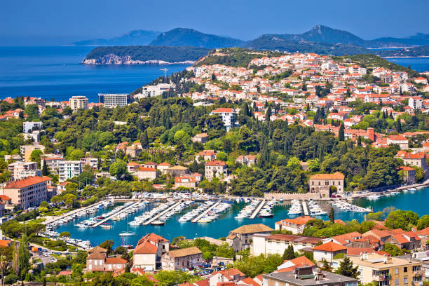 town of dubrovnik babin kuk and archipelago view, dalmatia region of croatia - ploce imagens e fotografias de stock