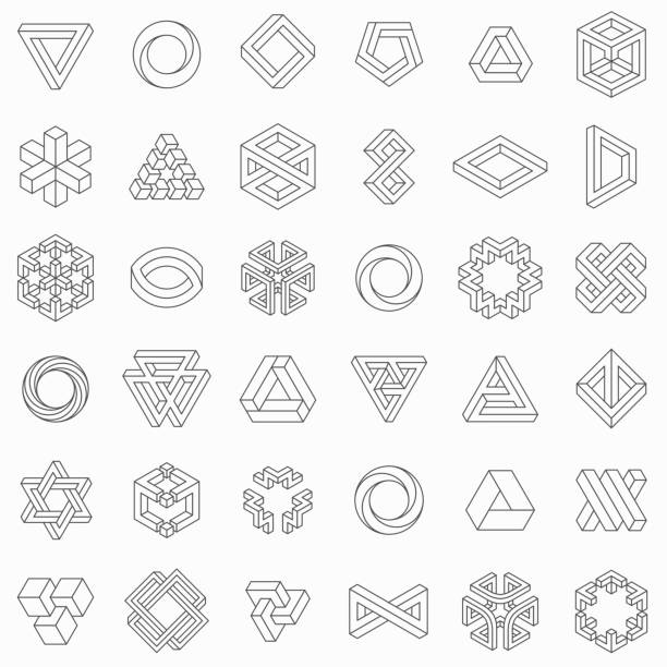 ilustraciones, imágenes clip art, dibujos animados e iconos de stock de conjunto de elementos geométricos, formas imposibles, aislado en blanco - adversidad