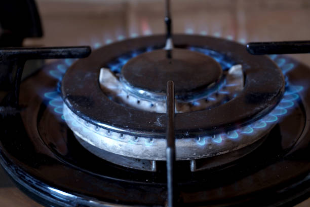 Big gas ring on the stove stock photo