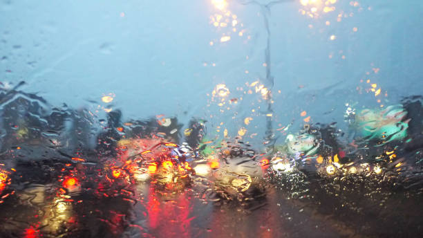 Raining day and traffic jam  on the road