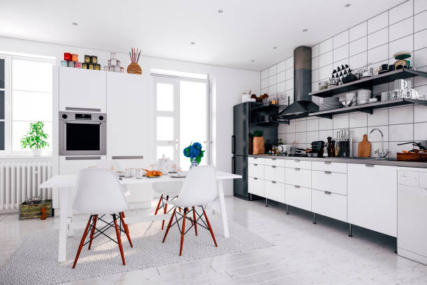 istock 3d render of beautiful  scandinavian kitchen design 967953810