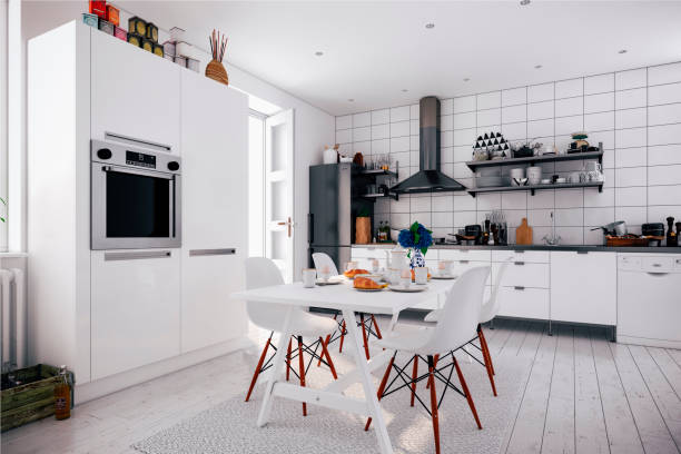 istock 3d render of beautiful  scandinavian kitchen design 967953818