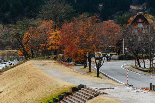 Shirakawa village in late november autumn to winter season stock photo