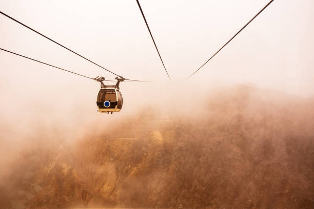 Cable car in clouds in Owakudani, Hakone, Japan