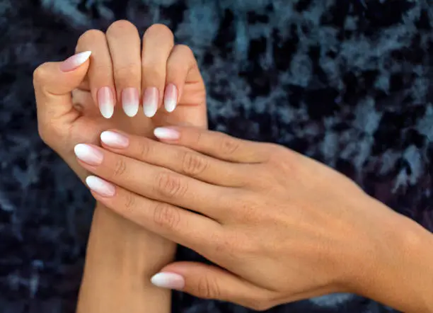 Photo of Manicure design french Ombre peach and white