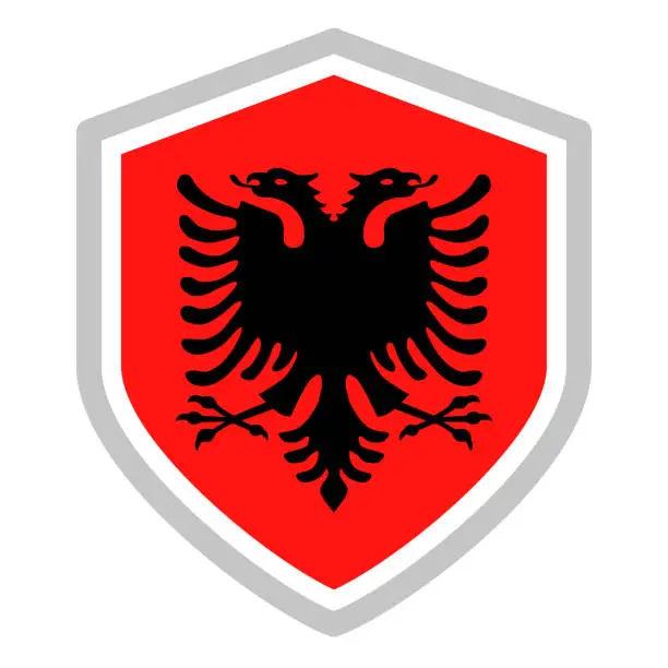 Vector illustration of Albania - Shield Flag Vector Flat Icon