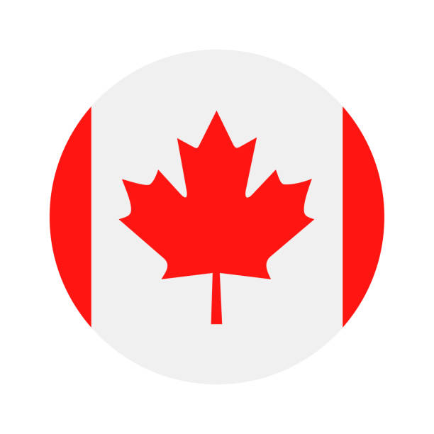 illustrazioni stock, clip art, cartoni animati e icone di tendenza di canada - icona piatta vettore bandiera rotonda - canadian flag immagine