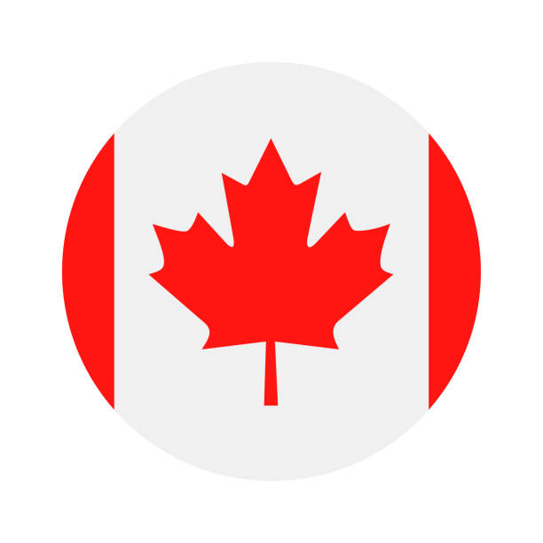 캐나다-깃발 벡터 평면 아이콘 라운드 - canadian flag 이미지 stock illustrations