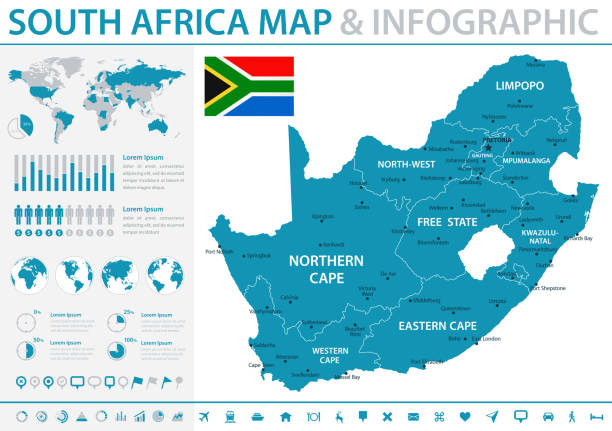 karte von afrika - infografik vektor - south africa flag africa south african flag stock-grafiken, -clipart, -cartoons und -symbole