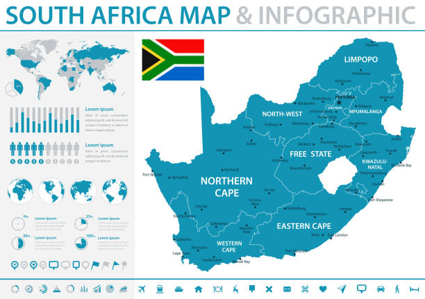 illustrations, cliparts, dessins animés et icônes de carte de l’afrique - infographie vectorielle - south africa flag africa south african flag