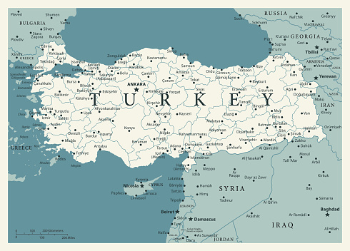 Map of Turkey - Vintage Vector illustration