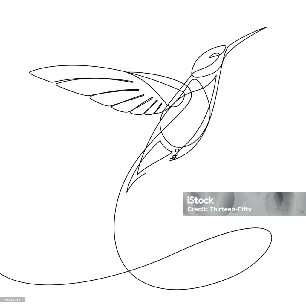 Humming Bird ligne continue vecteur - clipart vectoriel de Dessin au trait libre de droits