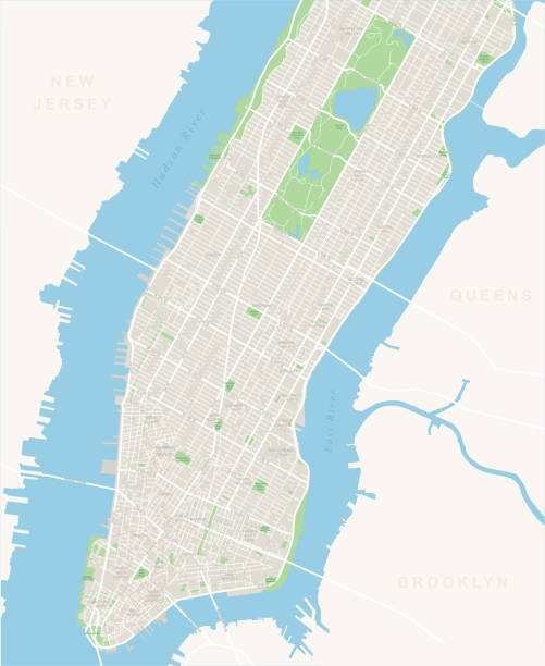New York Map - Lower and Mid Manhattan Highly detailed vector map of Lower and Mid Manhattan in New York lower manhattan stock illustrations