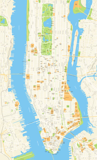 illustrations, cliparts, dessins animés et icônes de carte de new york city - illustration vectorielle - manhattan