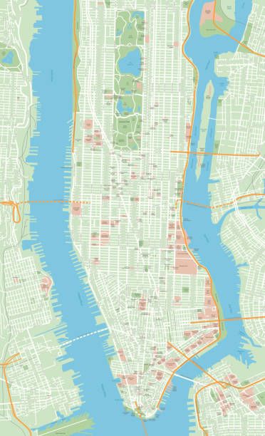 illustrations, cliparts, dessins animés et icônes de new york carte - illustration vectorielle - manhattan