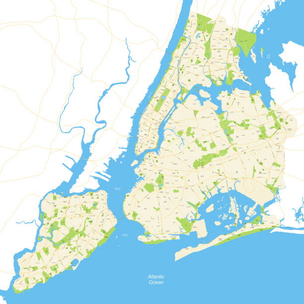 ニューヨーク市の地図フル - ベクトル図 - ニューヨーク市クイーンズ区点のイラスト素材／クリップアート素材／マンガ素材／アイコン素材