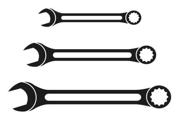 illustrazioni stock, clip art, cartoni animati e icone di tendenza di set silhouette chiave bianco e nero - wrench