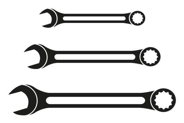 черно-белый гаечный ключ силуэт набор - wrench stock illustrations