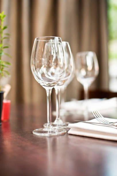 istock Dinner Table With Wine Glasses In Parisian Restaurant 968005946