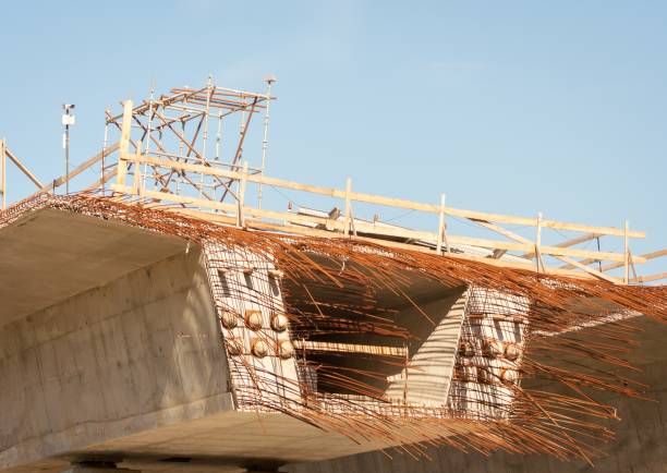 istock Highway elements during construction. Metal reinforcement of the structure. 968006342
