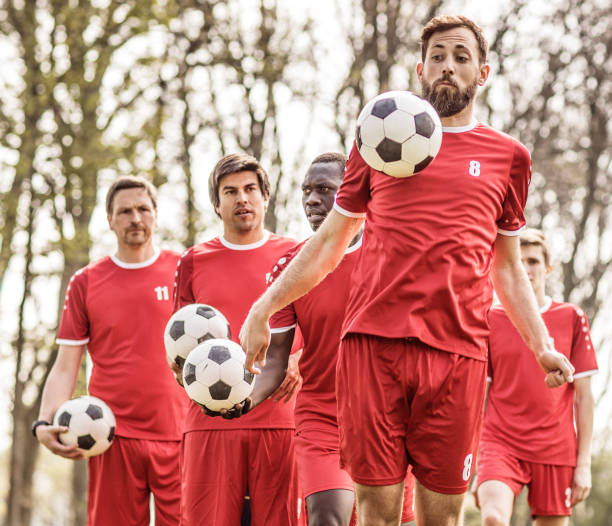 istock A soccer team during an intense soccer football training session 968009602