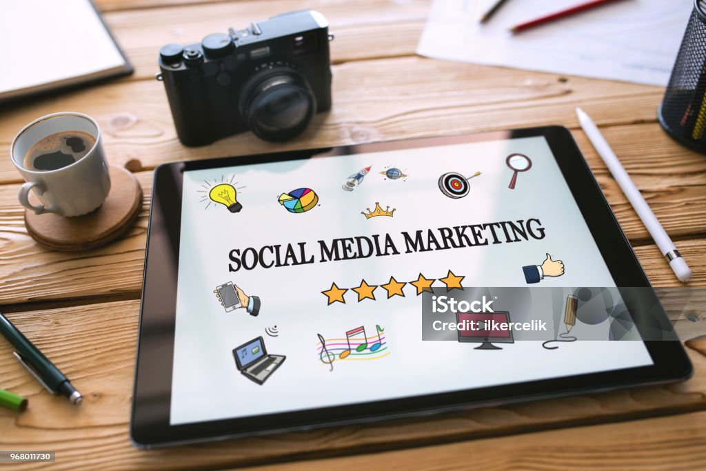 Social Media Marketing Concept on Digital Tablet Screen Social Media Marketing Stock Photo