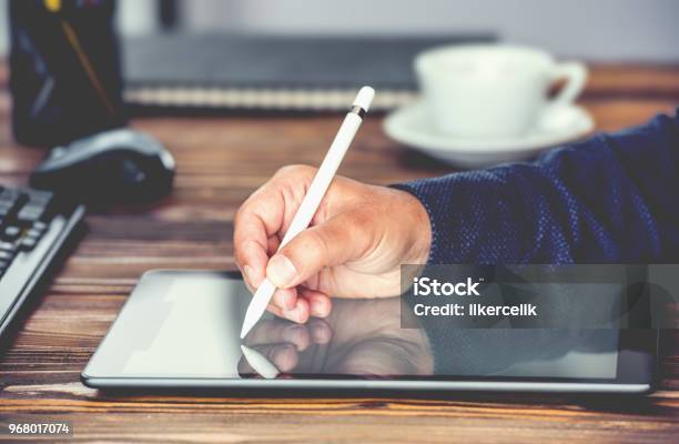 Digital Signature Concept With Tablet And Stylus Pen Stock Photo - Download Image Now
