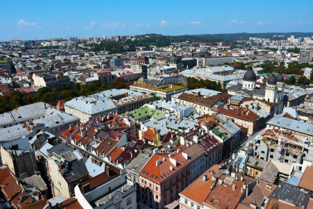 istock Old europe town, Ukraine, Lviv, view from above 968022724