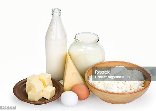 Productos Lácteos Y Los Huevos Foto de stock y más banco de imágenes de Alimento - Alimento, Bebida, Blanco - Color