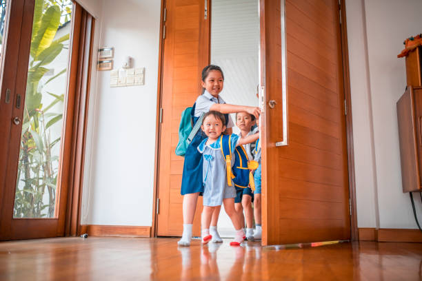 Children entering their home