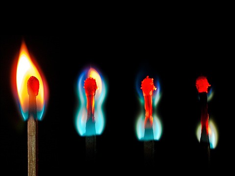 abstract conceptual photo of burning matchstick in different stages of burning