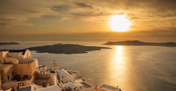 istock Santorini island, Greece - Beautiful sunset over Aegean sea 968068042