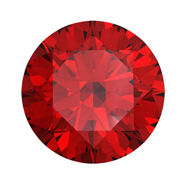 Photo of Red round shaped garnet on a white background