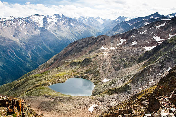 Lake in form of a heart. Alps stock photo