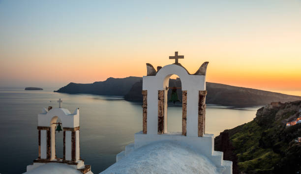 istock Santorini, Greece - Sunset over Aegean sea and caldera view 968080882