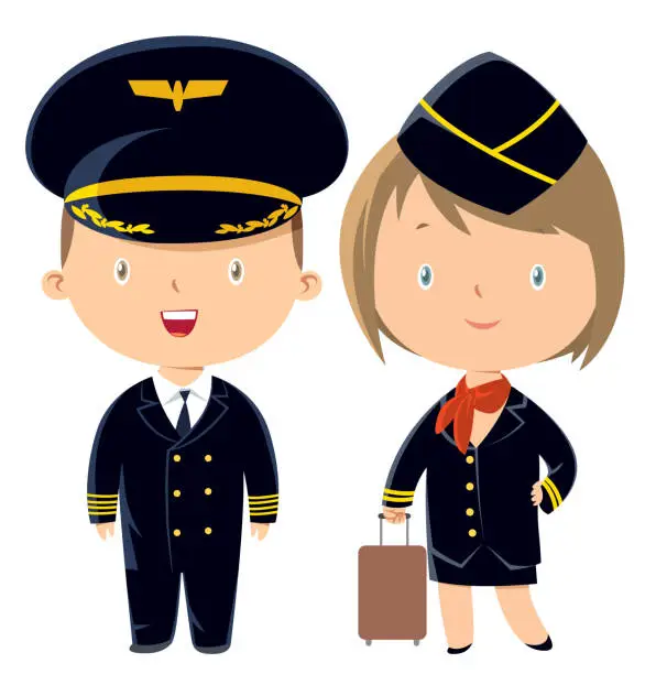 Vector illustration of Pilot and stewardess