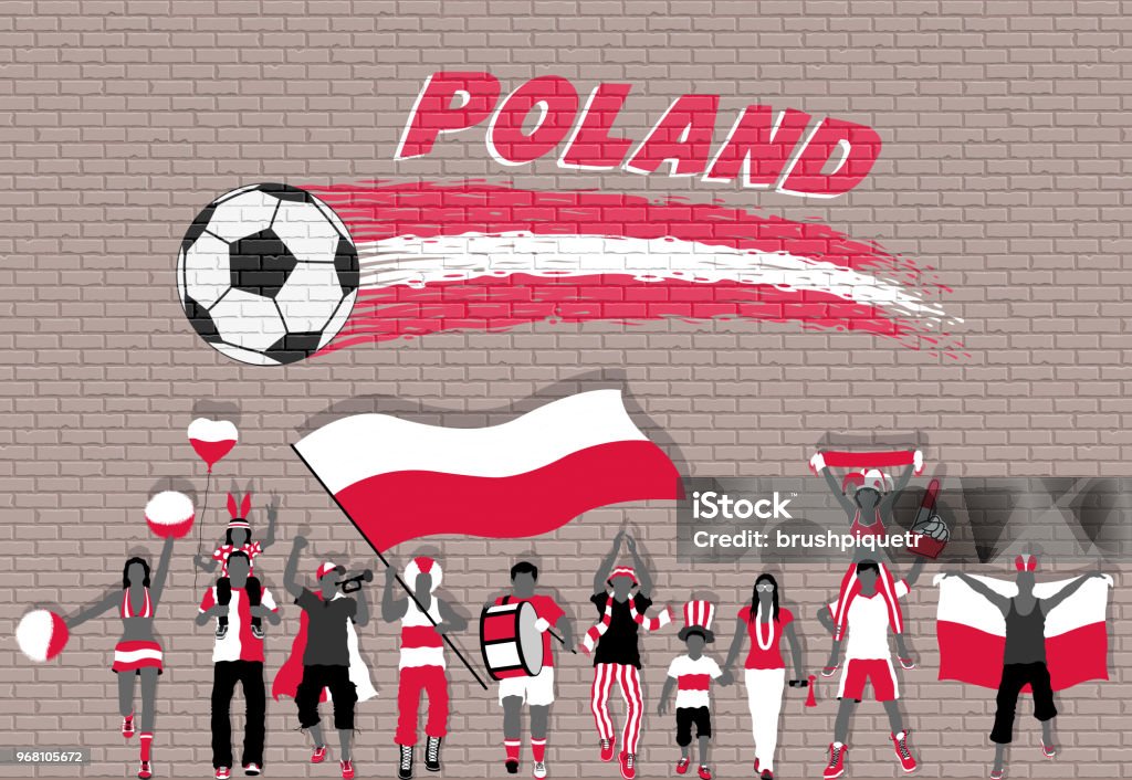 Polscy Kibice Dopingujący Polską Flagą Przed Graffiti Piłki Nożnej -  Stockowe grafiki wektorowe i więcej obrazów Kultura polska - iStock