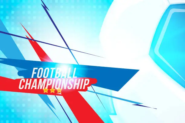 Vector illustration of Football championship. Banner template horizontal format with a football ball and text on a background with a bright light effect