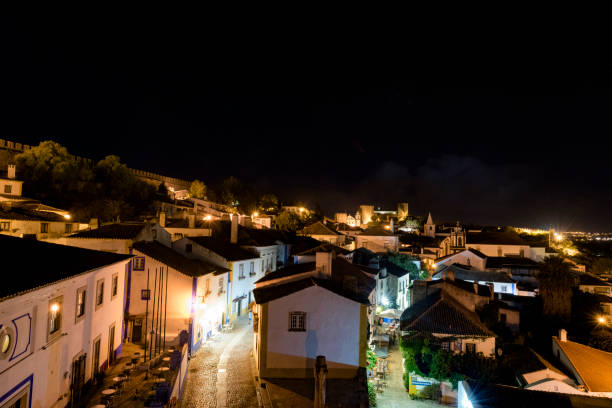 Obidos, a old town at night - Obidos, Portugal landmark obidos photos stock pictures, royalty-free photos & images