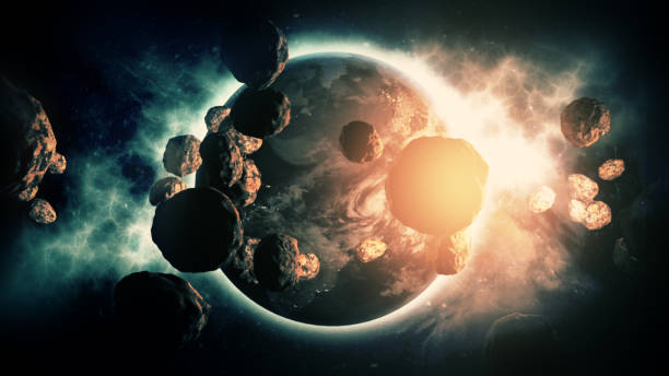 asteroidy uderzające ziemi, dinozaury meteory - judgement day exploding asteroid earth zdjęcia i obrazy z banku zdjęć