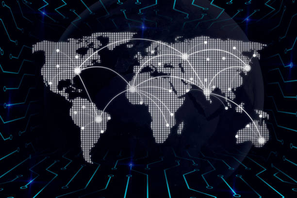 Futuristic world map on digital screen