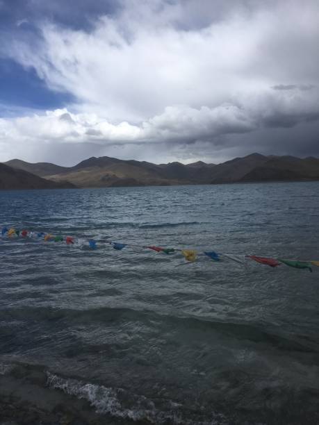 Lake Yamdrok on Cloudy Spring Day in Tibet, China.