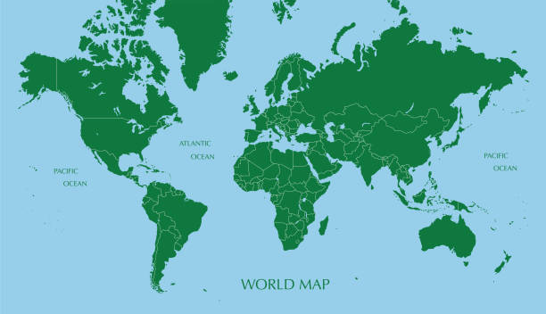 World map, Mercator projection with boundary line World map, Mercator projection with boundary line international border stock illustrations